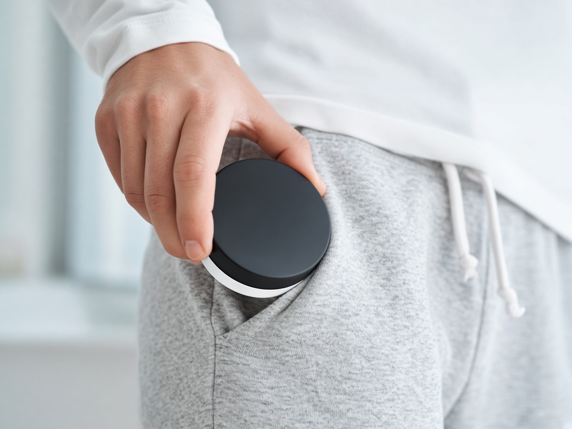 A MOVO tin being slipped into a trouser pocket