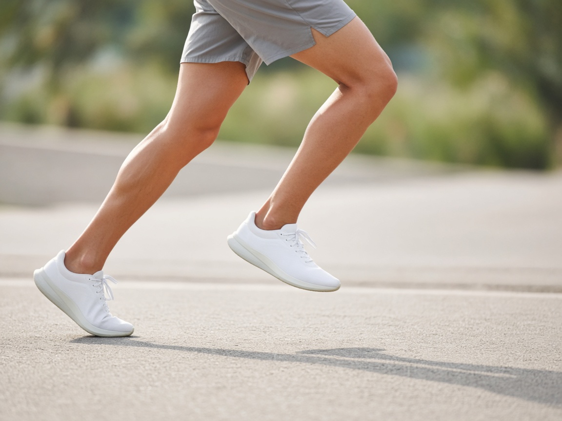 A runner mid-stride on a sunlit path
